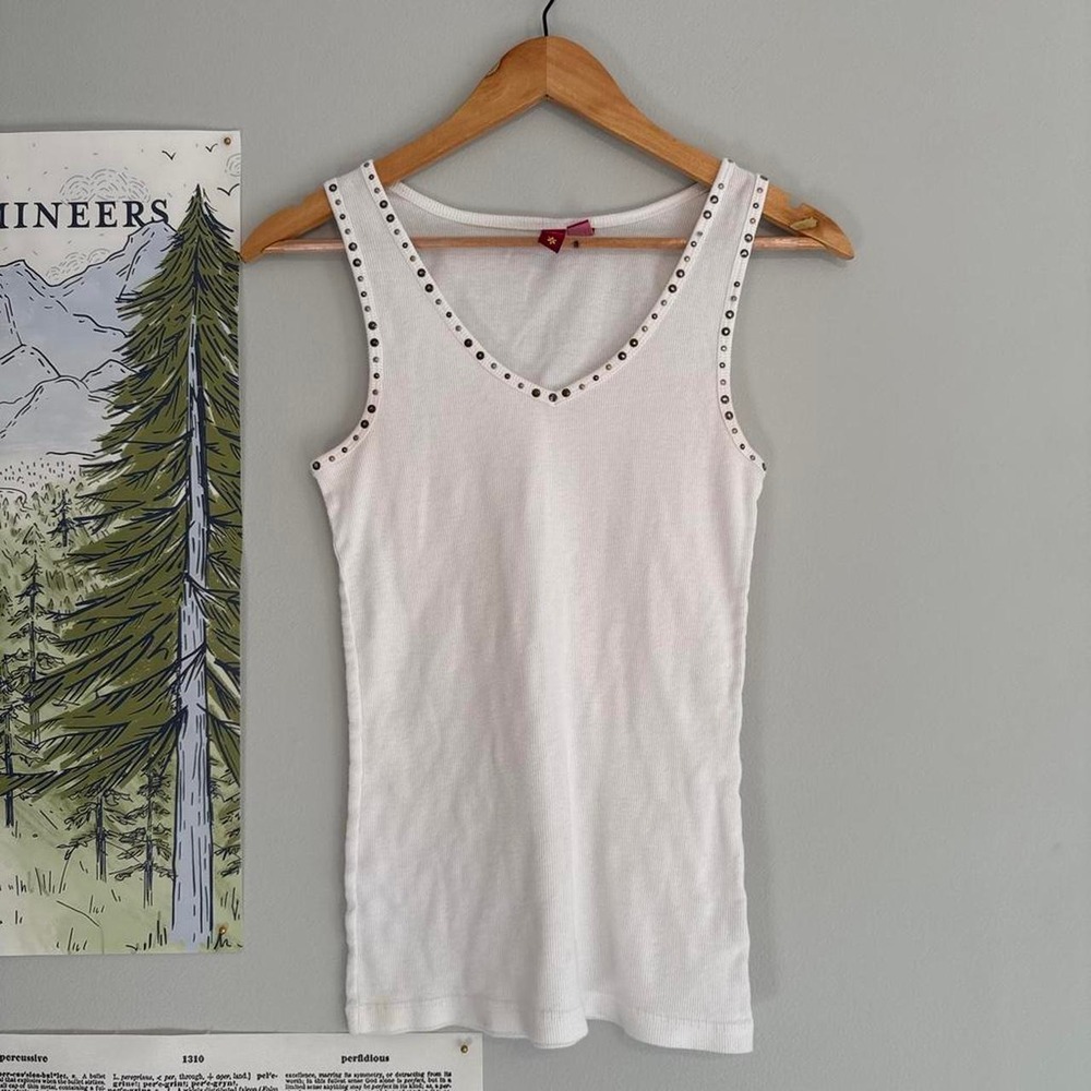 Vintage So Real So Right White deadstock Studded Ribbed V Neck Tank Top
